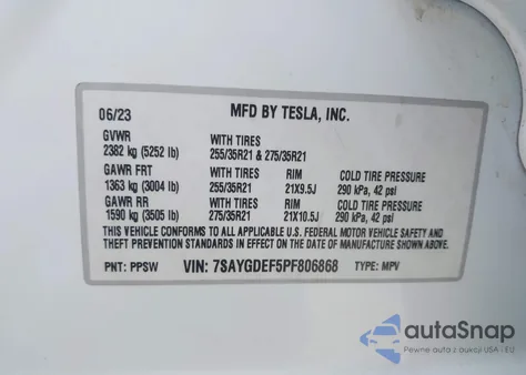 2023 Tesla Model Y Performance Dual Motor All-Wheel Drive из США, поврежденный, VIN 7SAYGDEF5PF806868